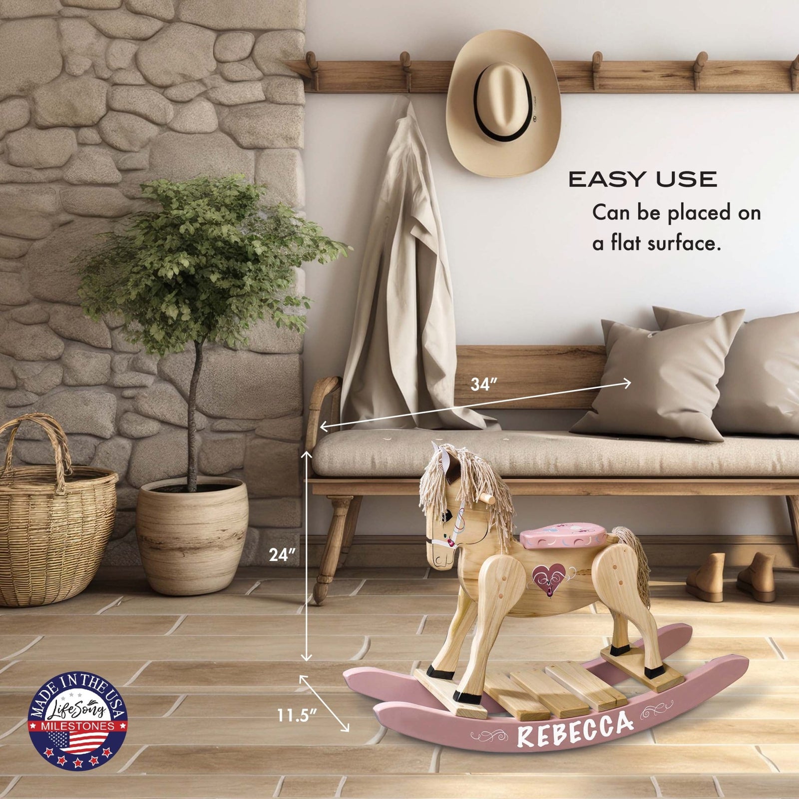 Personalized Wooden Amish Made Rocking Horse for Toddler Boys and Girls| Ride On Toy for Kids Birthday Keepsake Home Decor - LifeSong Milestones