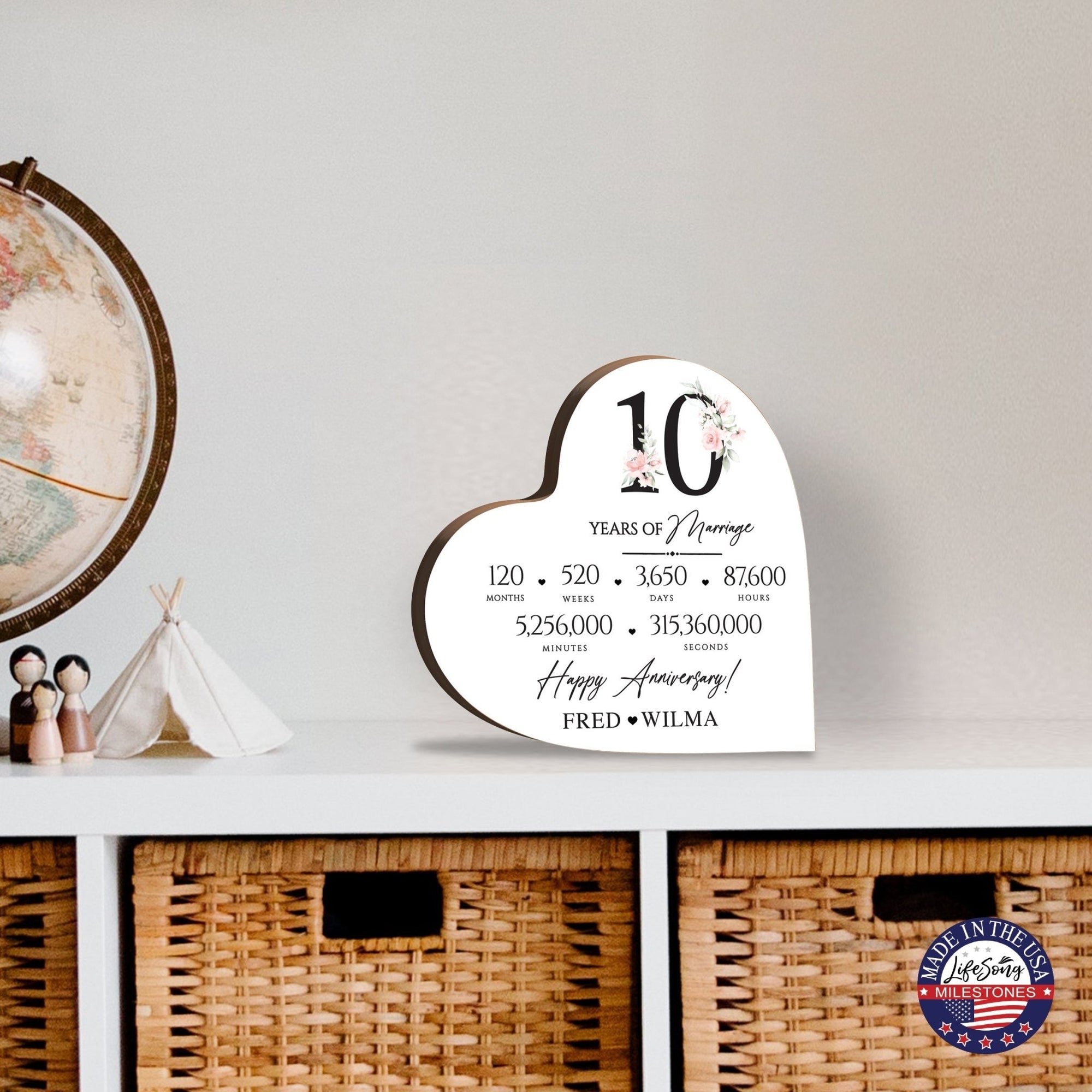 Personalized Wooden Anniversary Heart Shaped Signs - 10th Anniversary - LifeSong Milestones