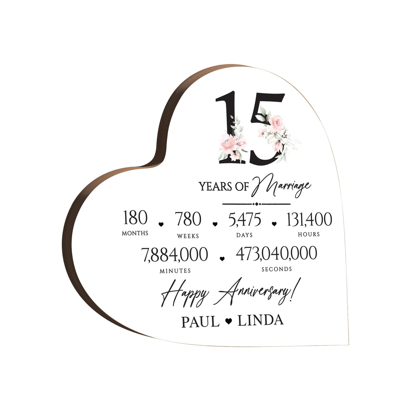 Personalized Wooden Anniversary Heart Shaped Signs - 15th Anniversary - LifeSong Milestones