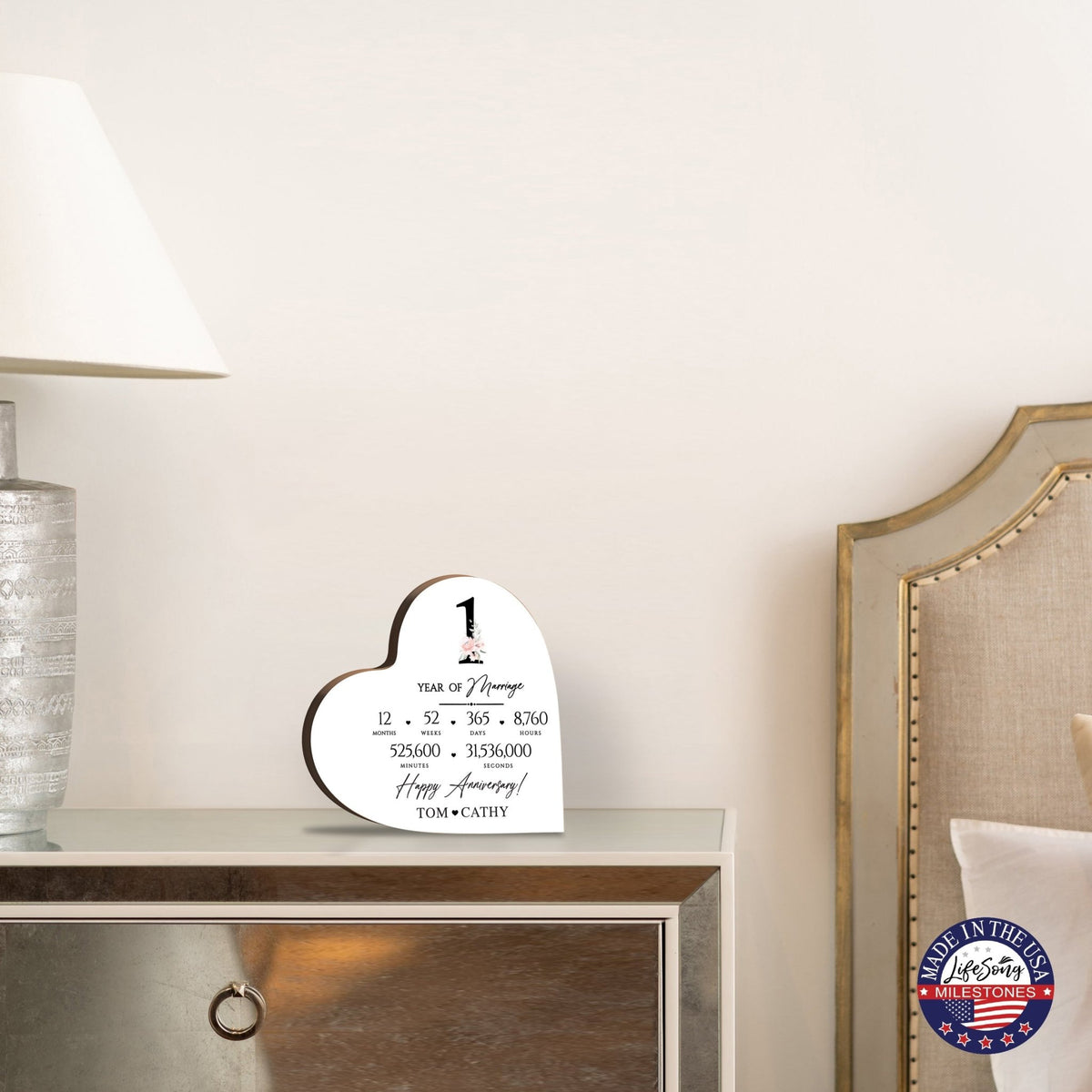 Personalized Wooden Anniversary Heart Shaped Signs - 1st Anniversary - LifeSong Milestones