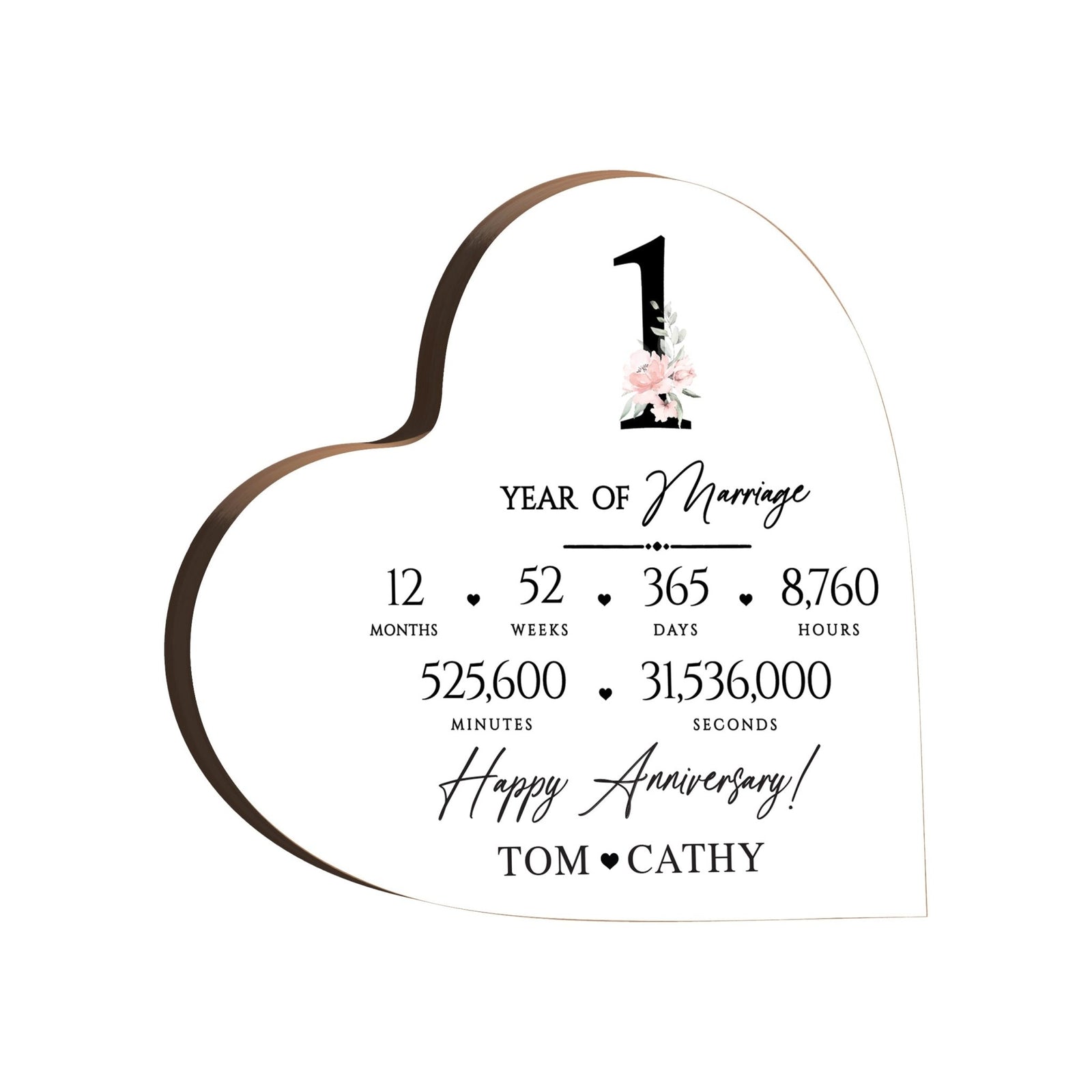 Personalized Wooden Anniversary Heart Shaped Signs - 1st Anniversary - LifeSong Milestones