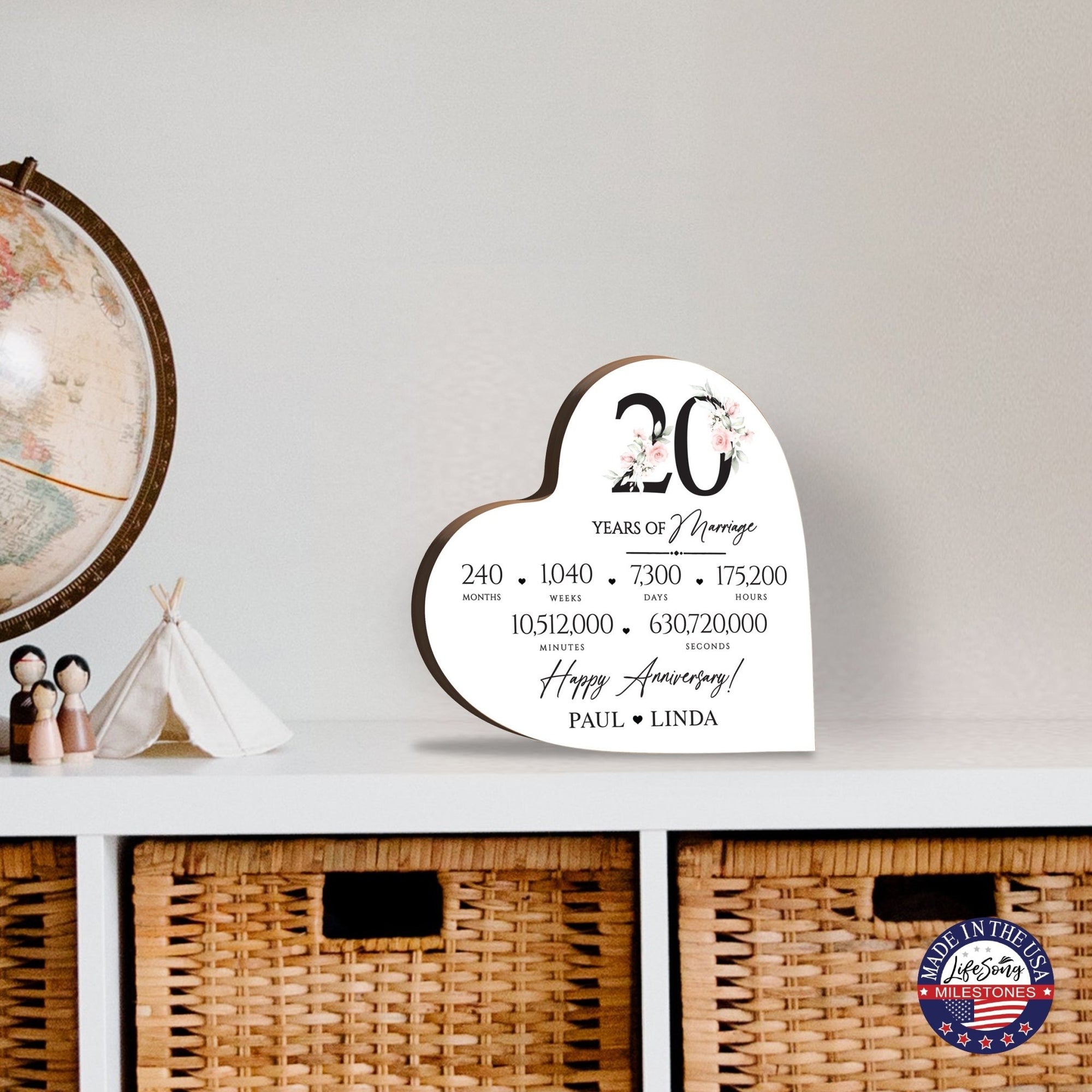 Personalized Wooden Anniversary Heart Shaped Signs - 20th Anniversary - LifeSong Milestones