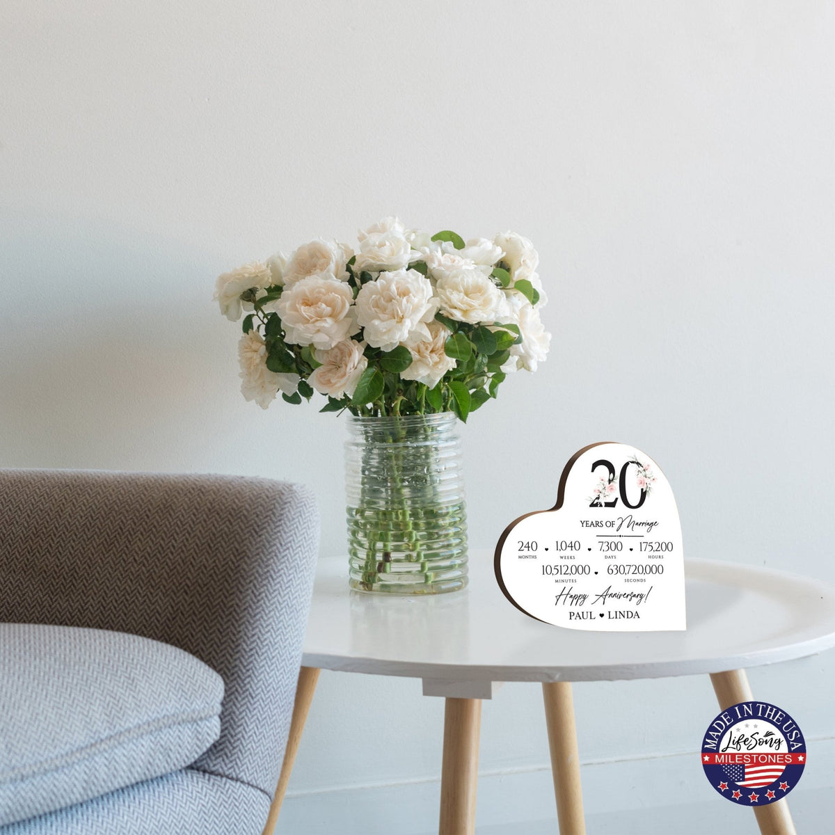 Personalized Wooden Anniversary Heart Shaped Signs - 20th Anniversary - LifeSong Milestones