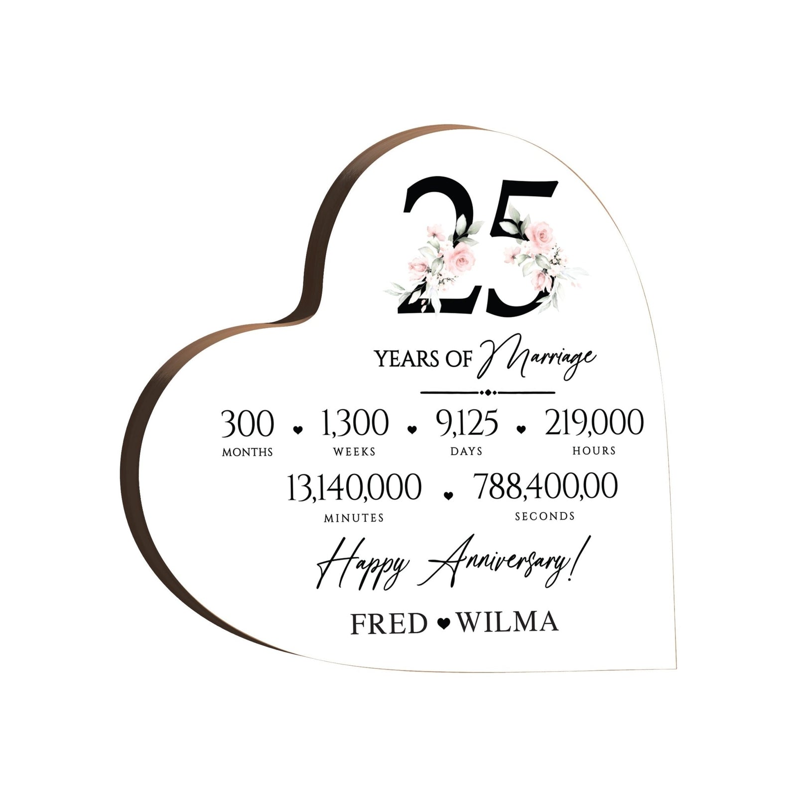 Personalized Wooden Anniversary Heart Shaped Signs - 25th Anniversary - LifeSong Milestones