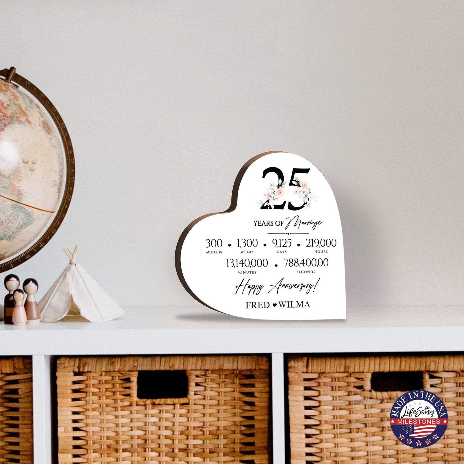 Personalized Wooden Anniversary Heart Shaped Signs - 25th Anniversary - LifeSong Milestones