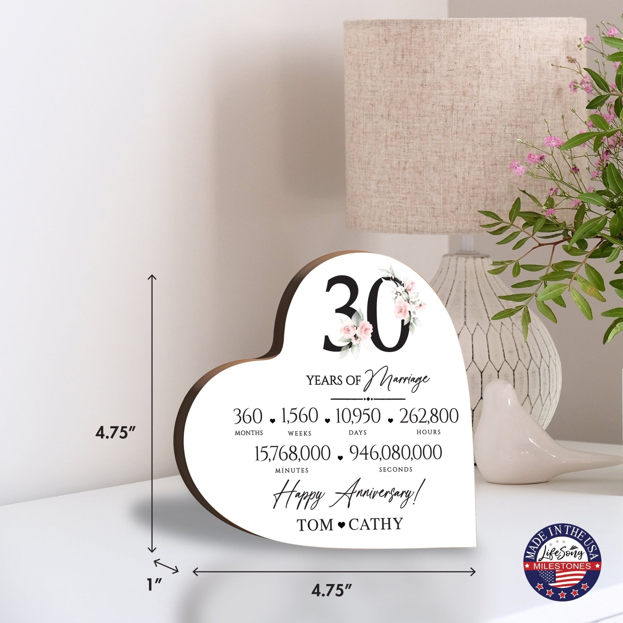Personalized Wooden Anniversary Heart Shaped Signs - 30th Anniversary - LifeSong Milestones
