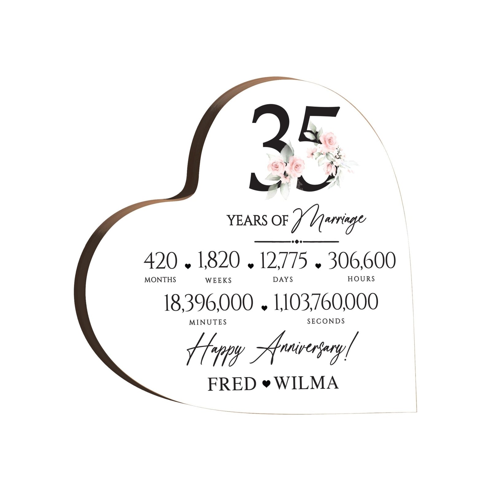 Personalized Wooden Anniversary Heart Shaped Signs - 35th Anniversary - LifeSong Milestones
