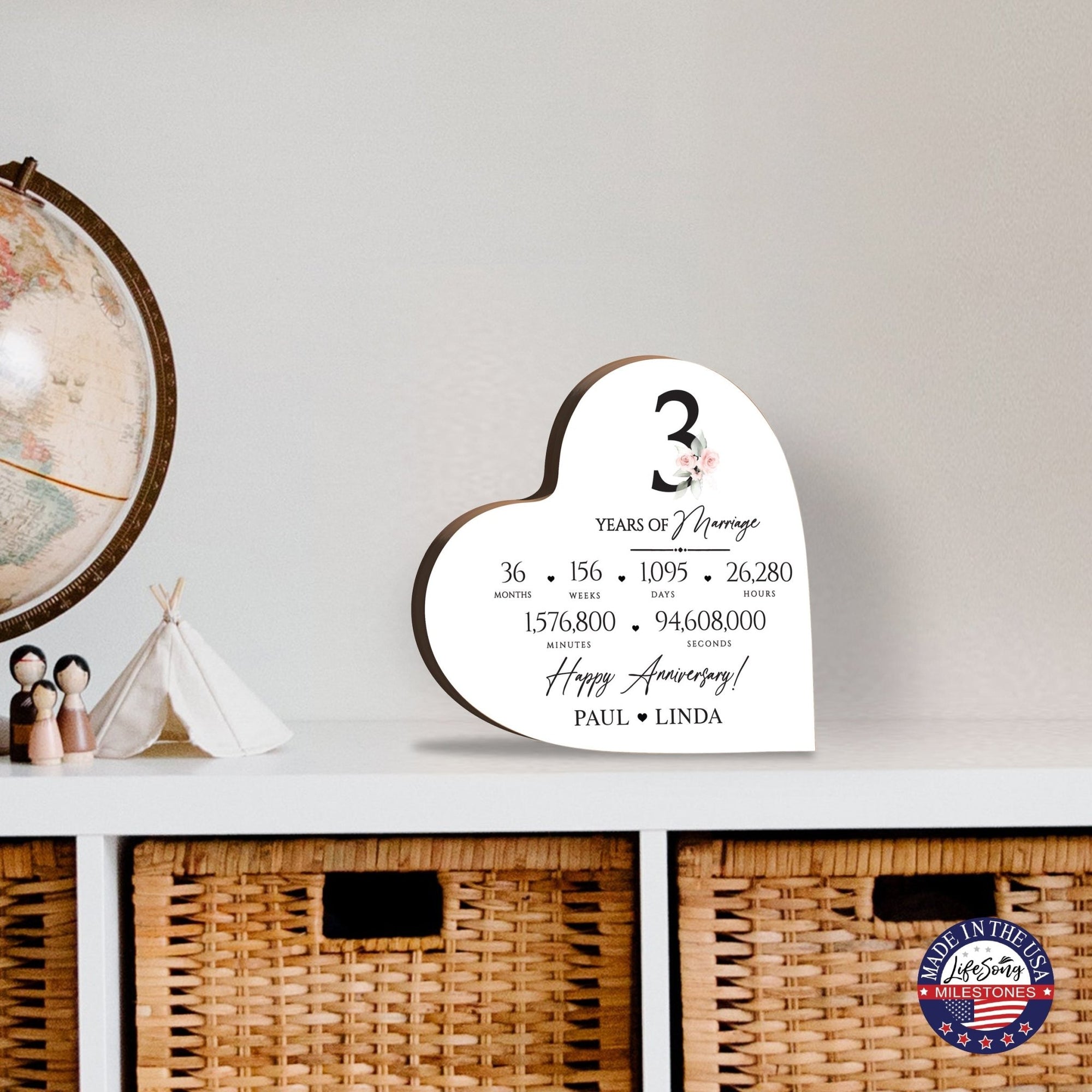 Personalized Wooden Anniversary Heart Shaped Signs - 3rd Anniversary - LifeSong Milestones