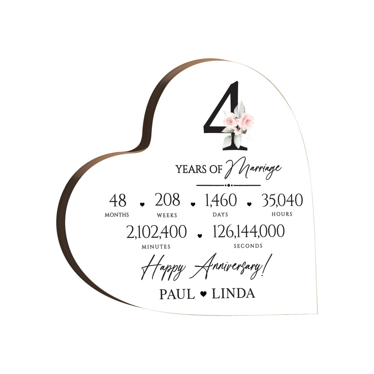 Personalized Wooden Anniversary Heart Shaped Signs - 4th Anniversary - LifeSong Milestones