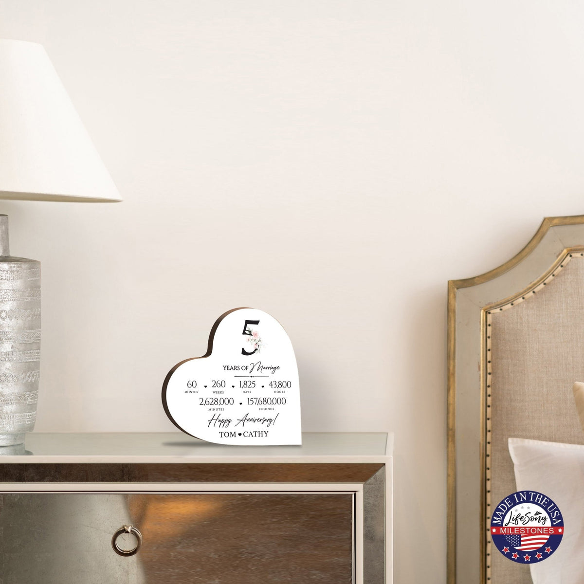 Personalized Wooden Anniversary Heart Shaped Signs - 5th Anniversary - LifeSong Milestones