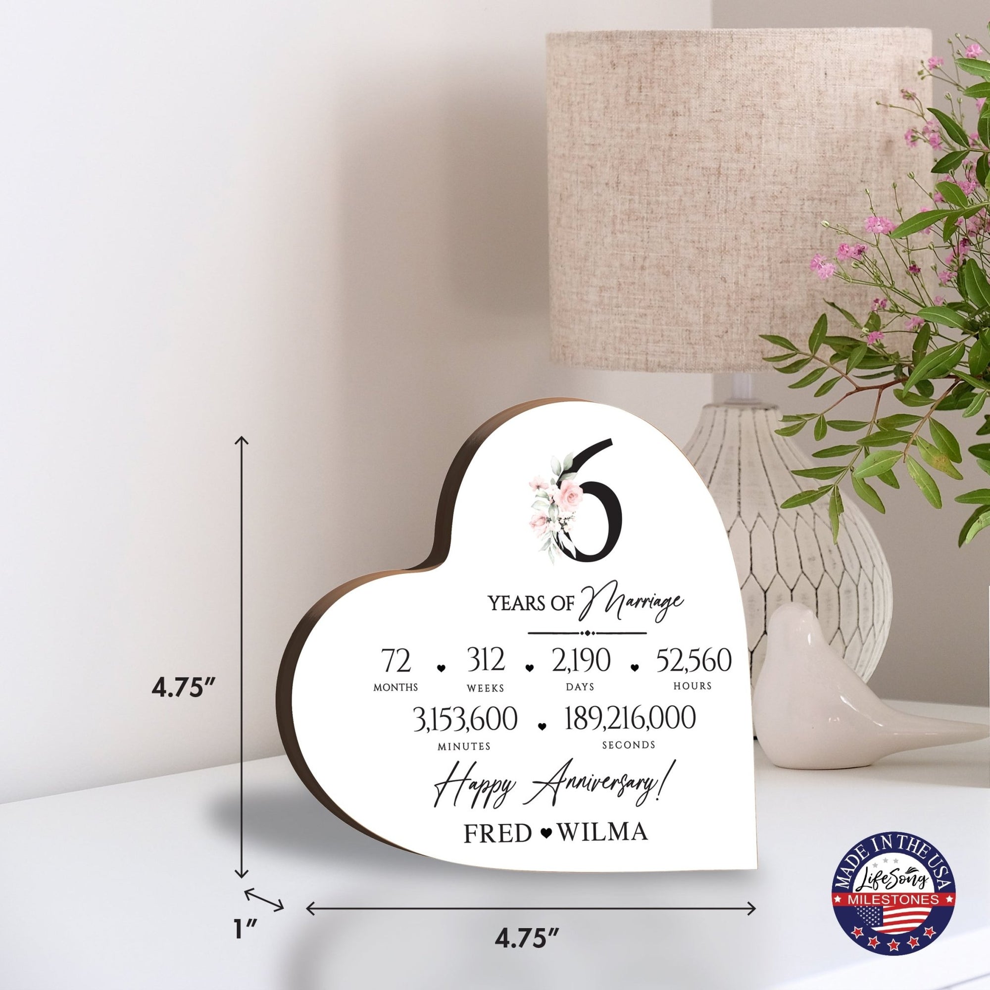 Personalized Wooden Anniversary Heart Shaped Signs - 6th Anniversary - LifeSong Milestones