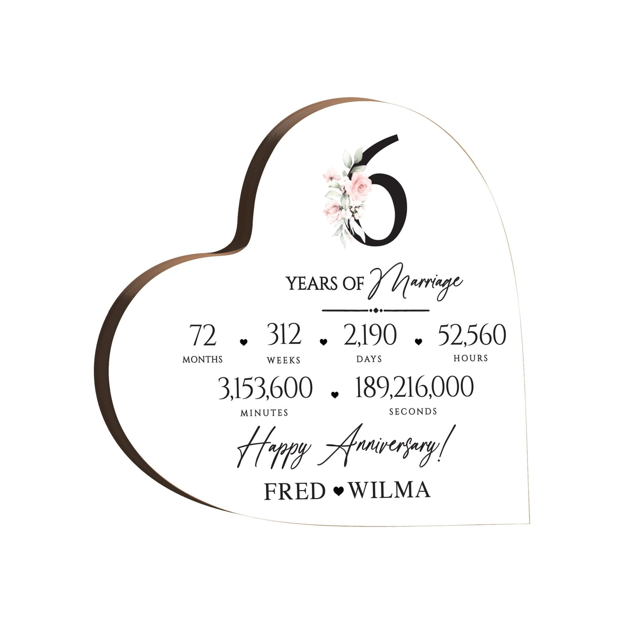 Personalized Wooden Anniversary Heart Shaped Signs - 6th Anniversary - LifeSong Milestones