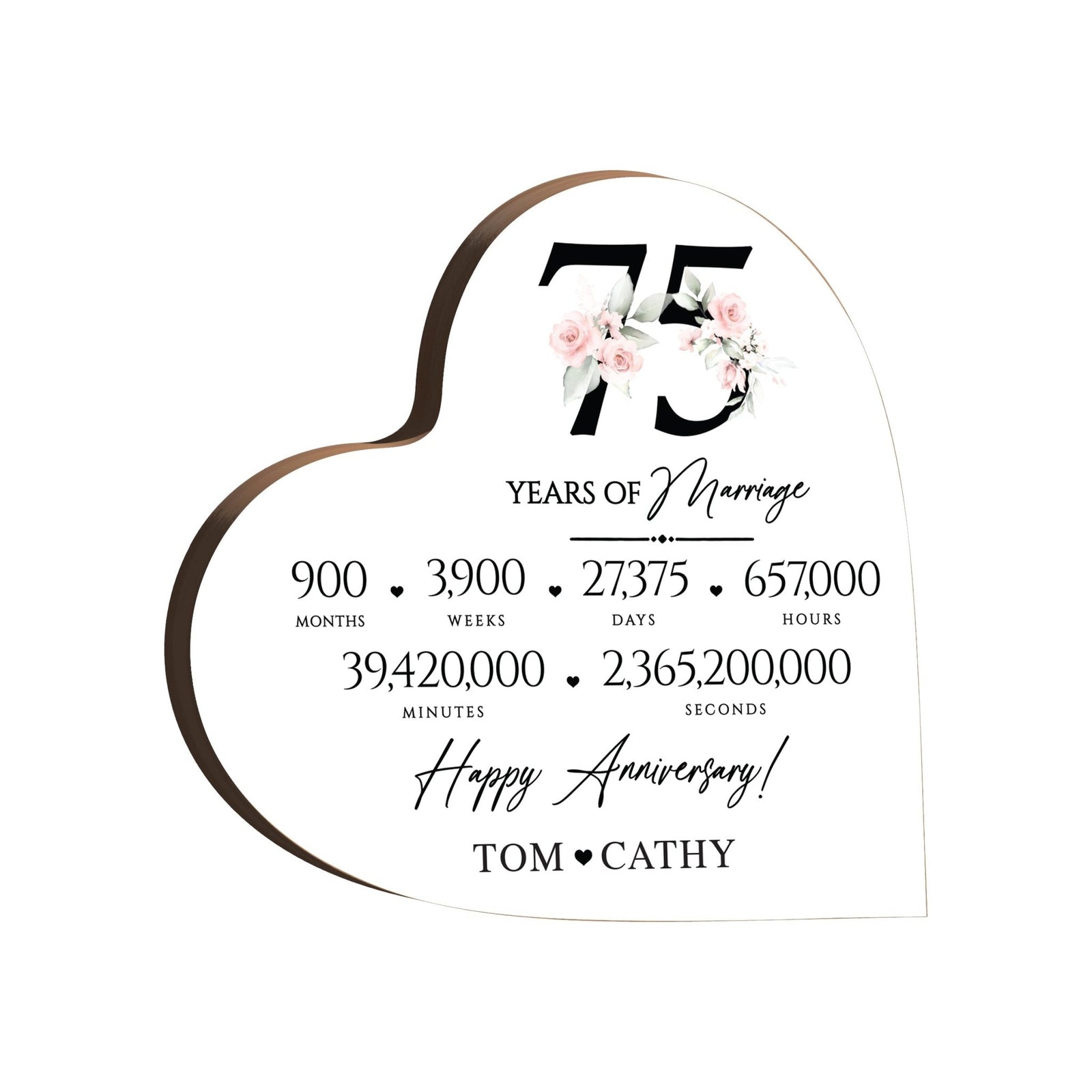 Personalized Wooden Anniversary Heart Shaped Signs - 75th Anniversary - LifeSong Milestones