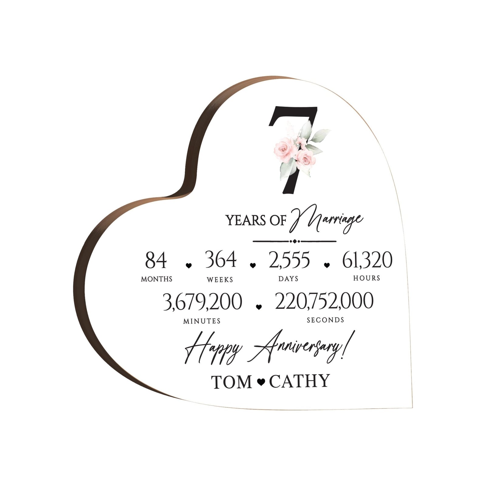 Personalized Wooden Anniversary Heart Shaped Signs - 7th Anniversary - LifeSong Milestones