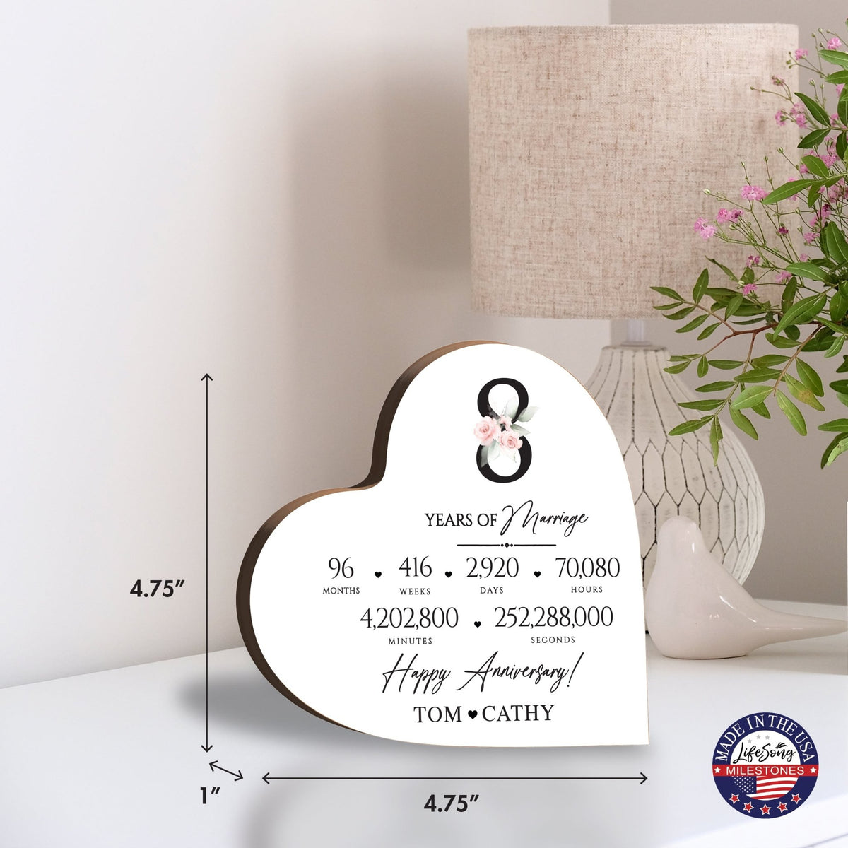 Personalized Wooden Anniversary Heart Shaped Signs - 8th Anniversary - LifeSong Milestones