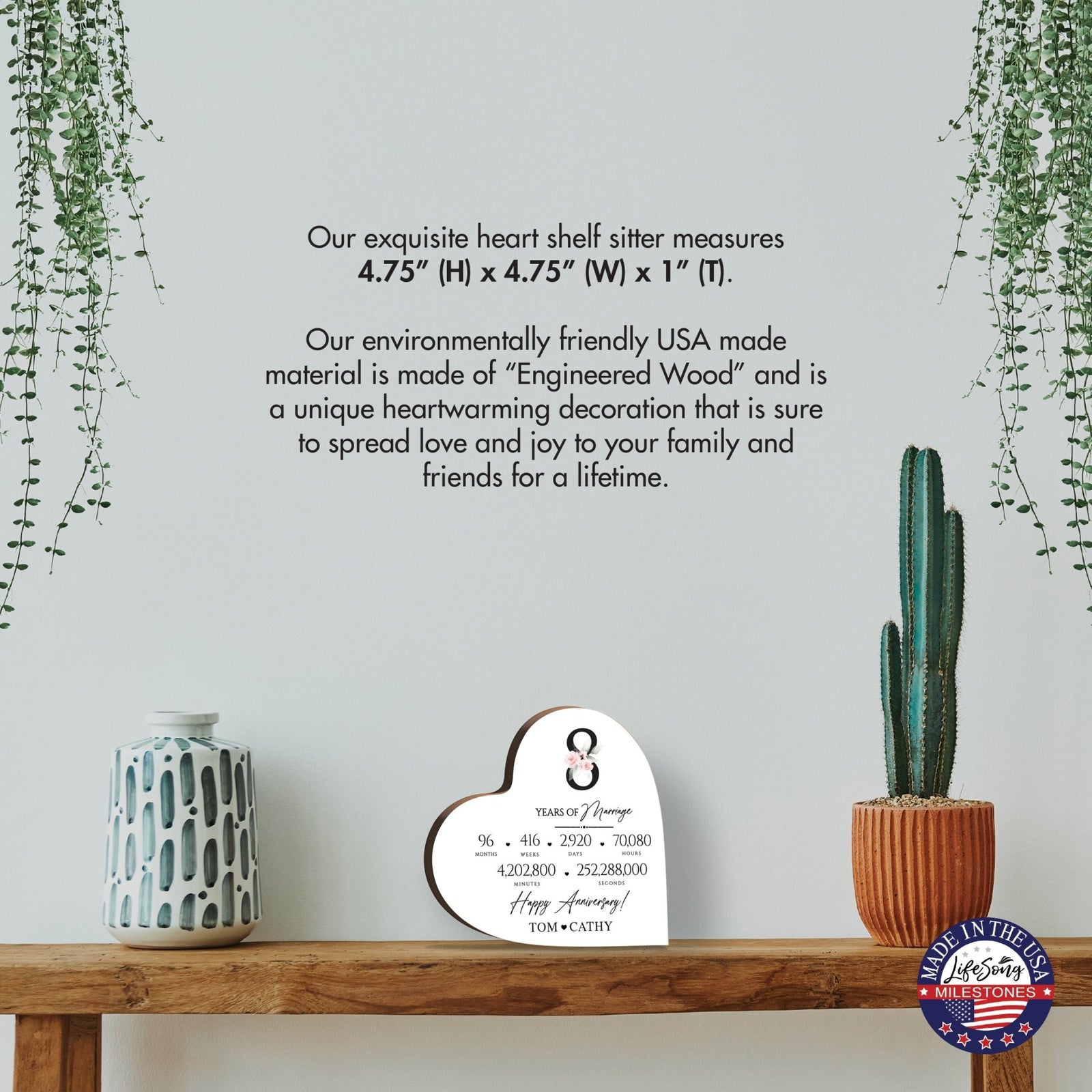 Personalized Wooden Anniversary Heart Shaped Signs - 8th Anniversary - LifeSong Milestones