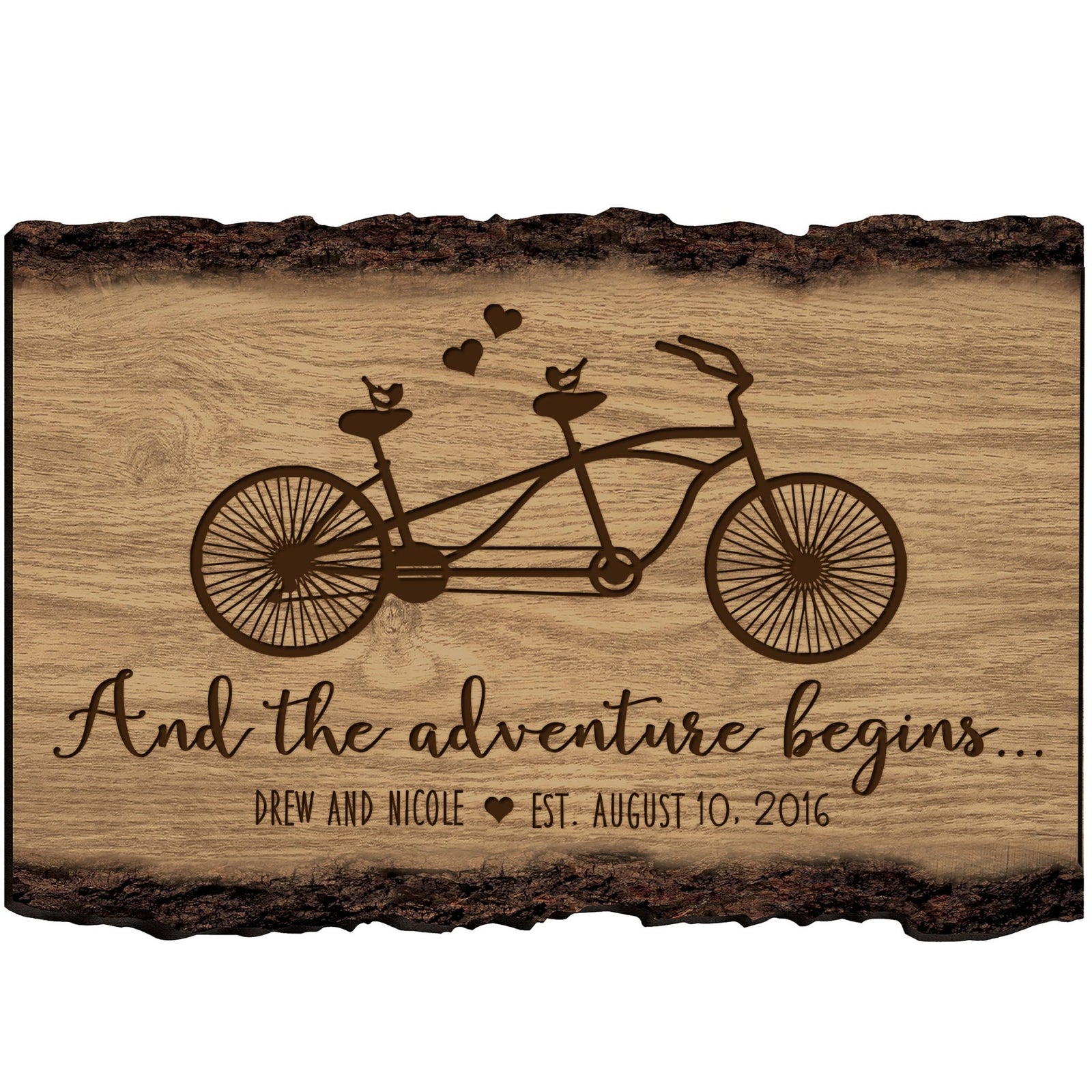 Personalized Wooden Bark Couple Name Sign - Est. Date - LifeSong Milestones