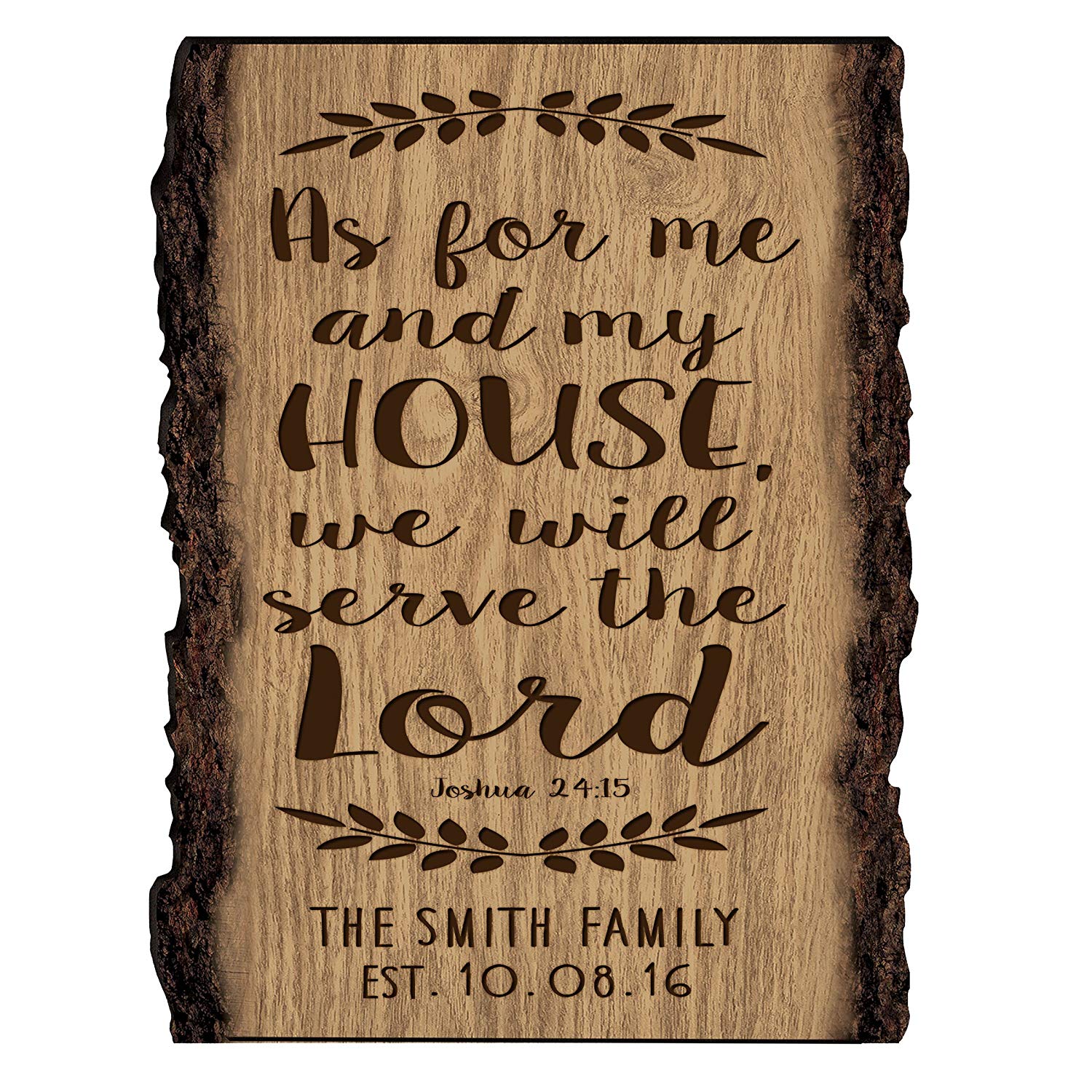 Personalized Wooden Bark Family Name Sign - As For Me And My House - LifeSong Milestones