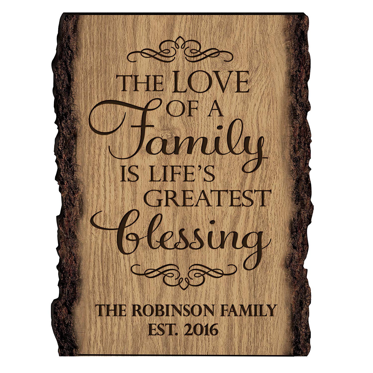 Personalized Wooden Bark Family Name Sign - Established Date - LifeSong Milestones