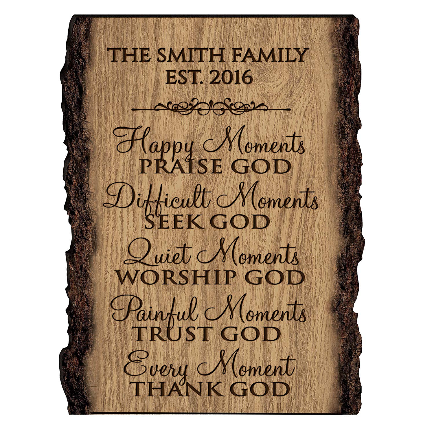 Personalized Wooden Bark Family Name Sign - Established Date - LifeSong Milestones