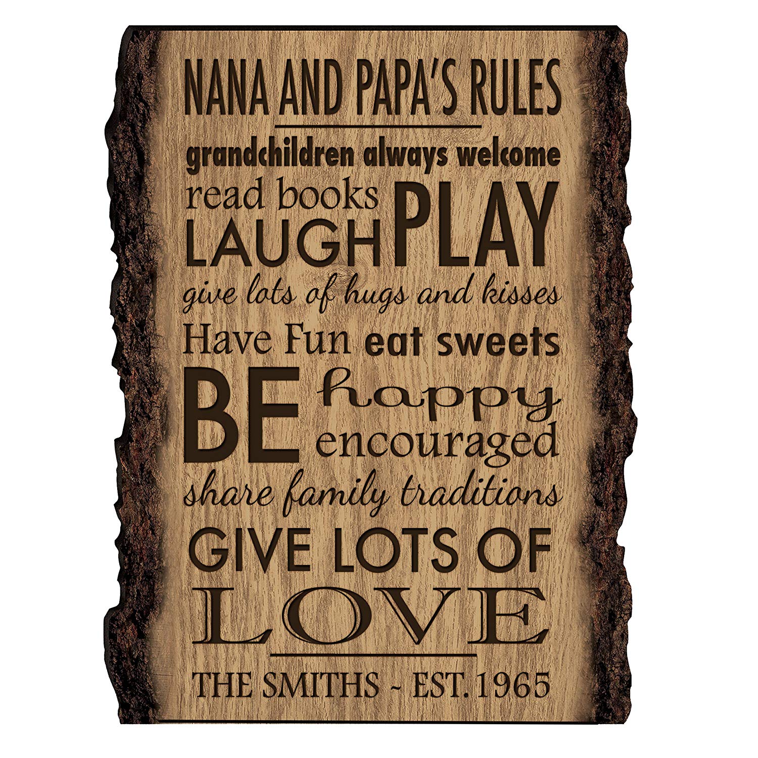 Personalized Wooden Bark Family Name Sign - Established Date - LifeSong Milestones