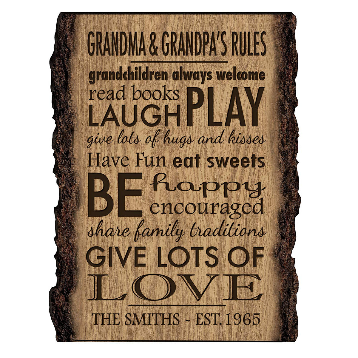 Personalized Wooden Bark Family Name Sign - Established Date - LifeSong Milestones