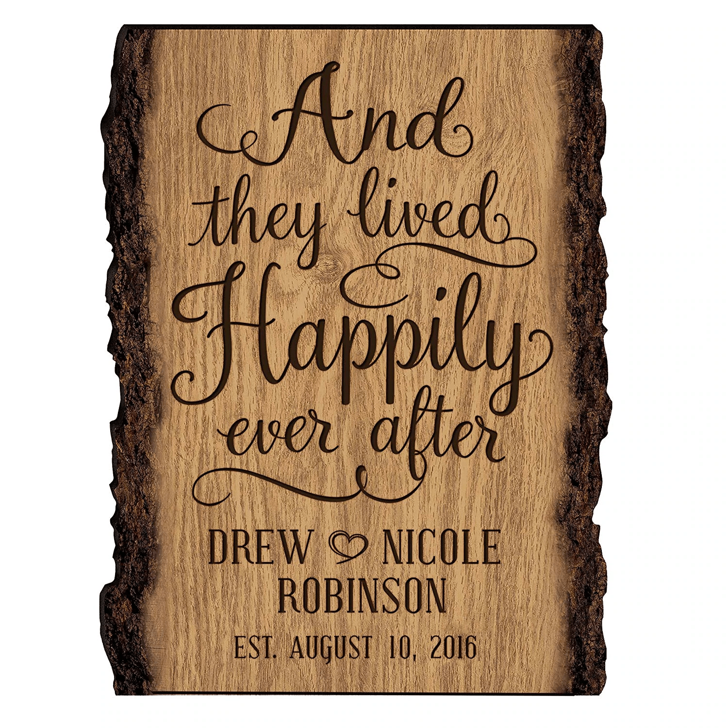 Personalized Wooden Bark Wedding Sign - Happily Ever After - LifeSong Milestones