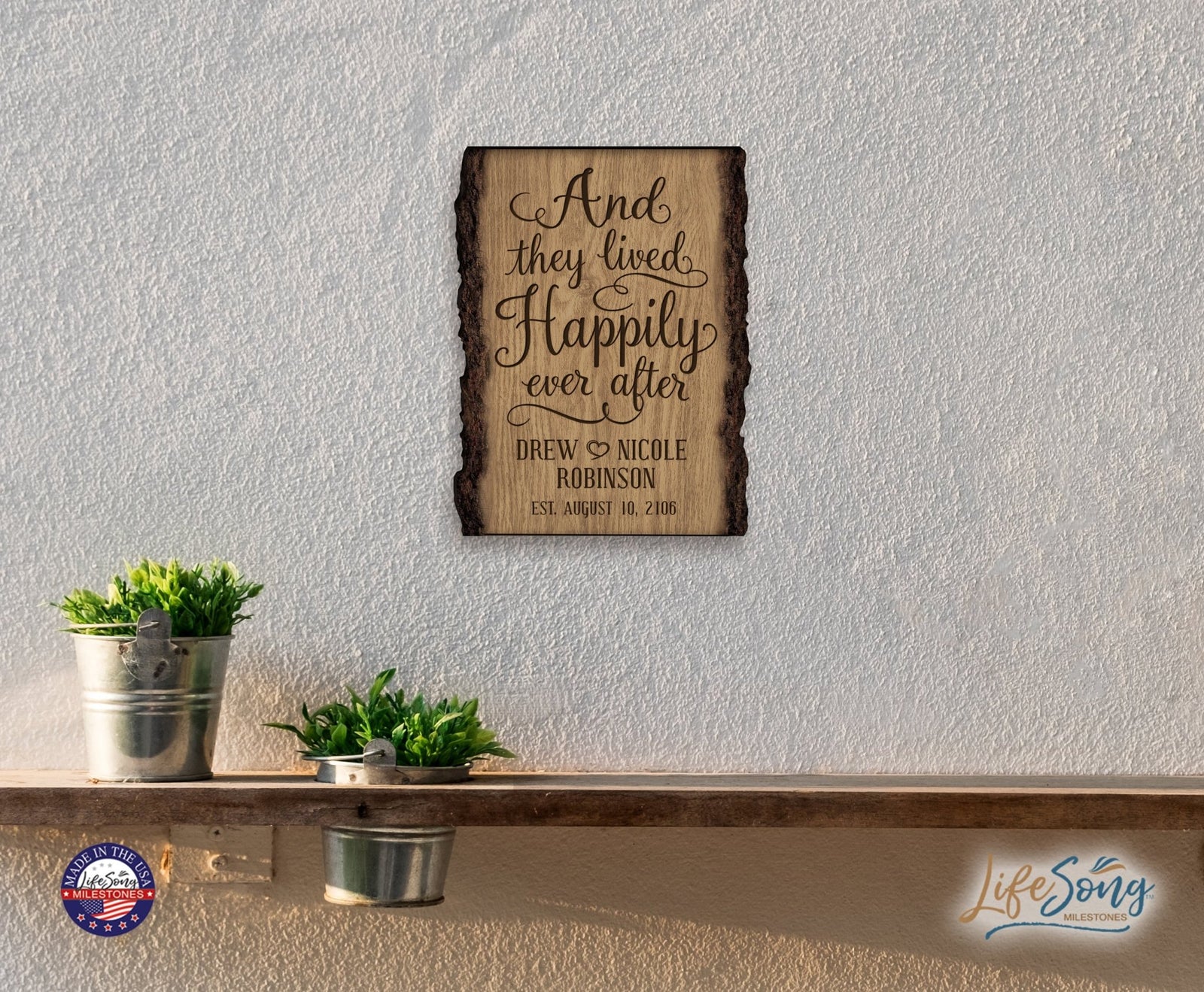 Personalized Wooden Bark Wedding Sign - Happily Ever After - LifeSong Milestones