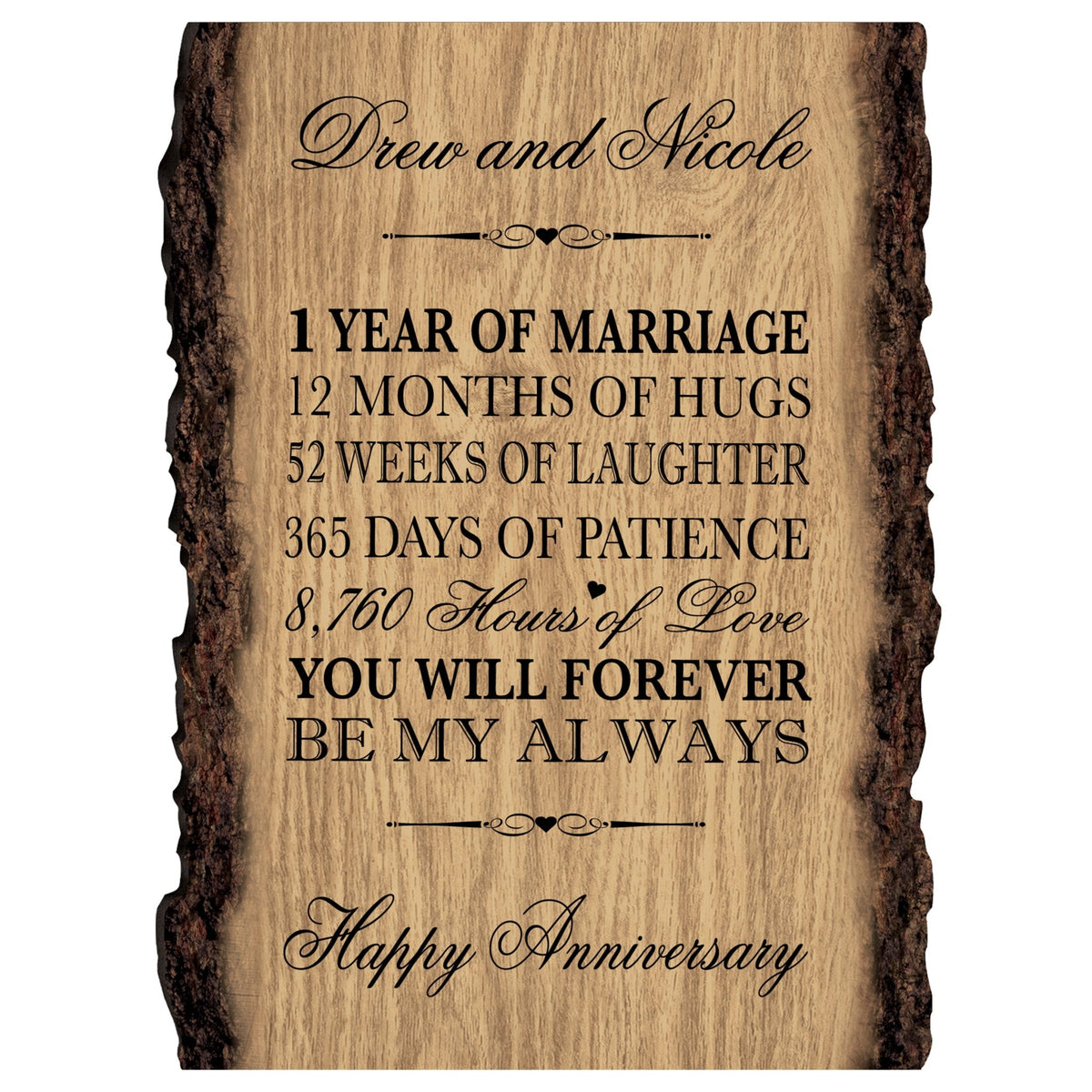Personalized Wooden Bark Wedding Sign - Our Life Together - LifeSong Milestones