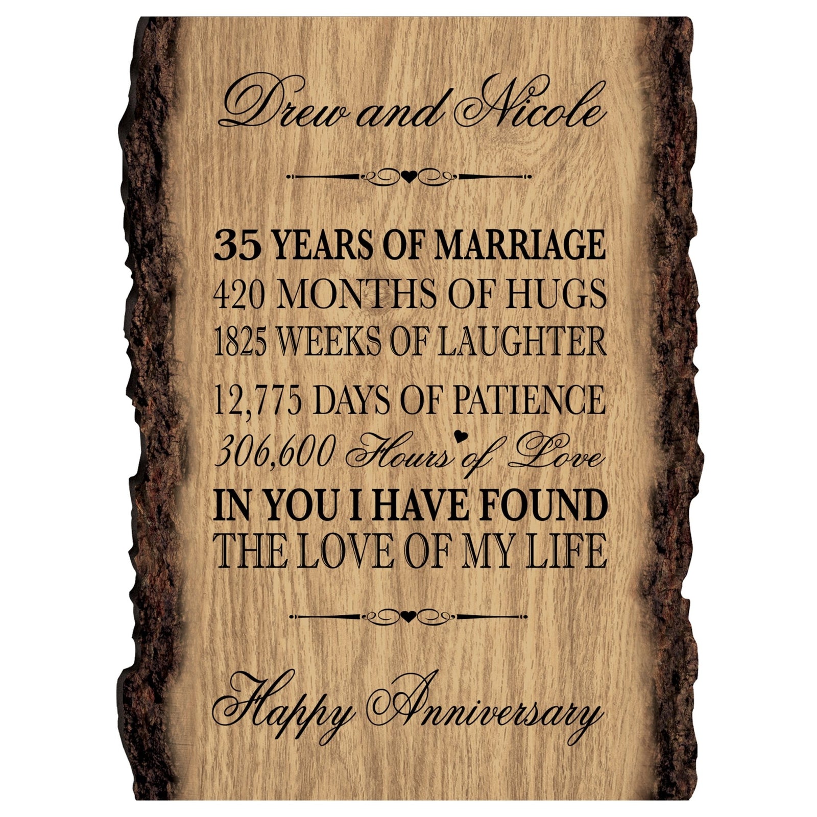 Personalized Wooden Bark Wedding Sign - Our Life Together - LifeSong Milestones