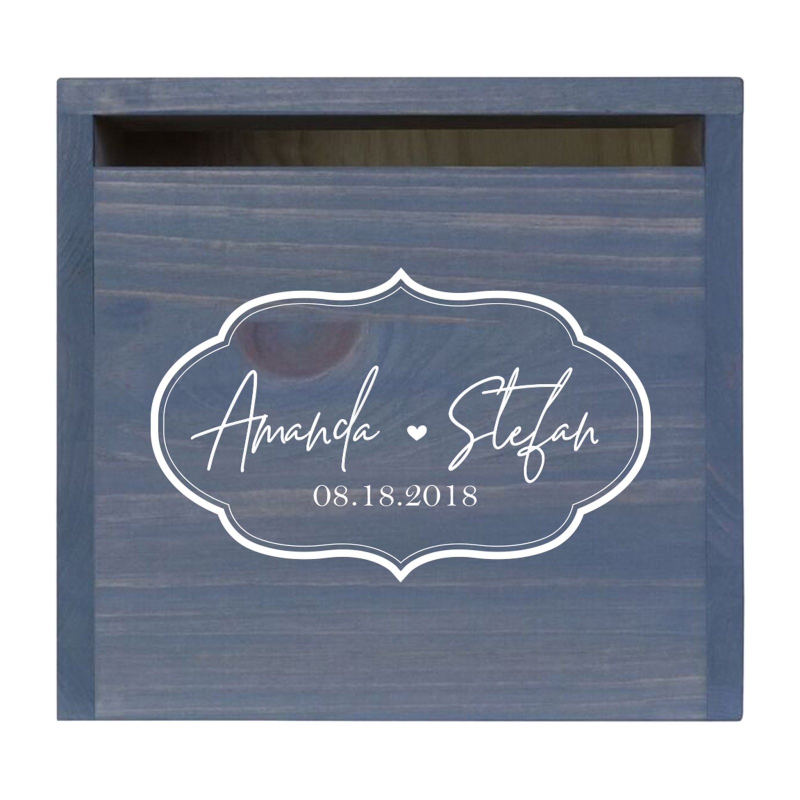Personalized Wooden Card Box for Wedding Ceremonies, Venues, Receptions, Bridal Showers, and Engagement Parties 13.5x12 - Amanda & Stefan (Borders) - LifeSong Milestones