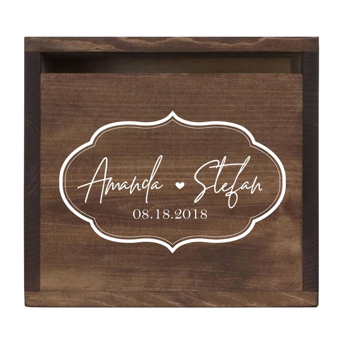 Personalized Wooden Card Box for Wedding Ceremonies, Venues, Receptions, Bridal Showers, and Engagement Parties 13.5x12 - Amanda &amp; Stefan (Borders) - LifeSong Milestones