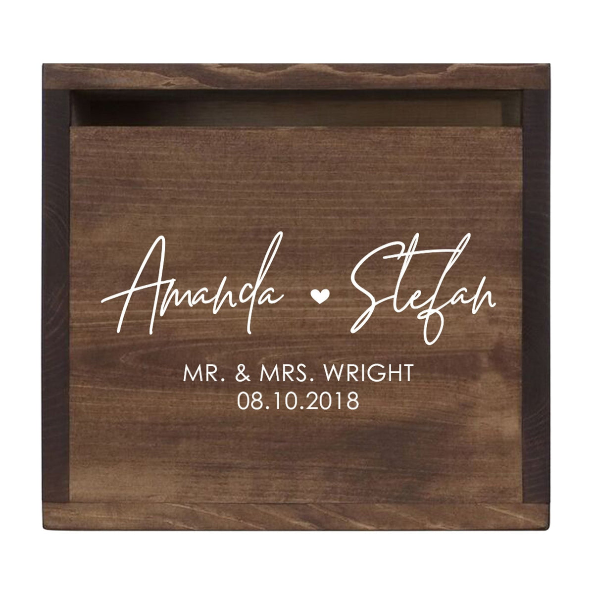 Personalized Wooden Card Box for Wedding Ceremonies, Venues, Receptions, Bridal Showers, and Engagement Parties 13.5x12 - Amanda &amp; Stefan (Heart) - LifeSong Milestones