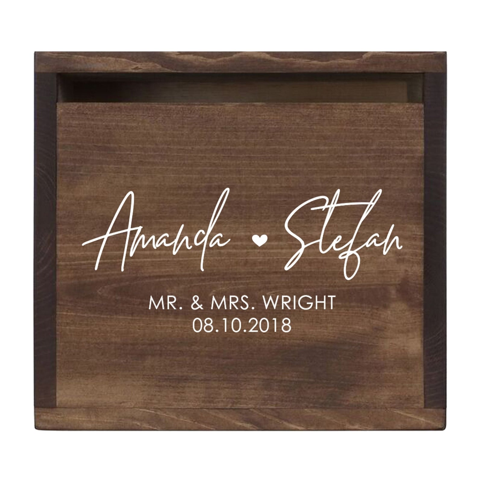Personalized Wooden Card Box for Wedding Ceremonies, Venues, Receptions, Bridal Showers, and Engagement Parties 13.5x12 - Amanda & Stefan (Heart) - LifeSong Milestones