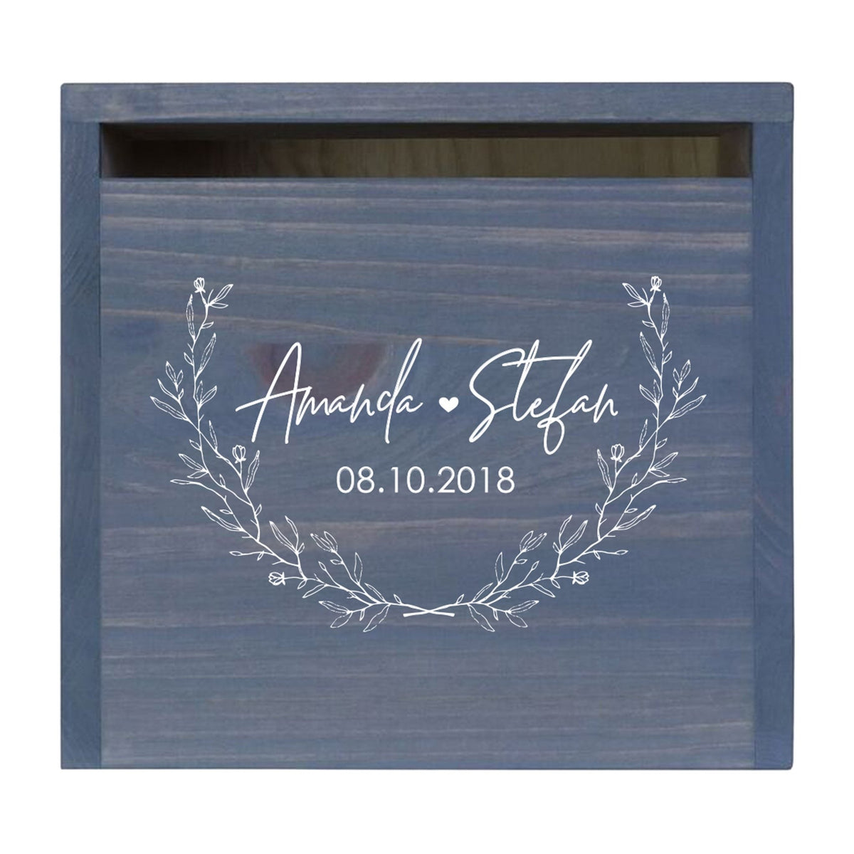 Personalized Wooden Card Box for Wedding Ceremonies, Venues, Receptions, Bridal Showers, and Engagement Parties 13.5x12 - Amanda &amp; Stefan (Leaves) - LifeSong Milestones