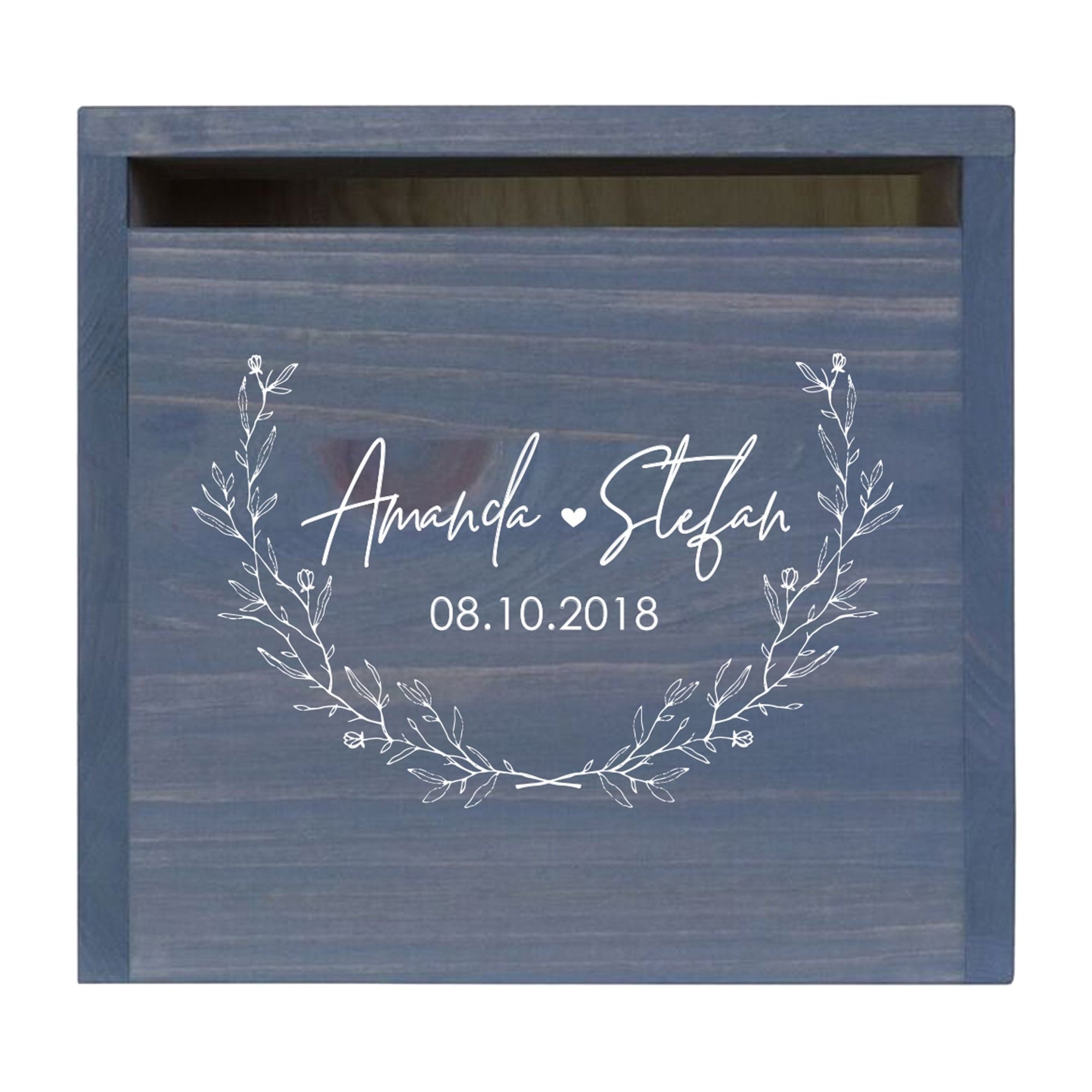 Personalized Wooden Card Box for Wedding Ceremonies, Venues, Receptions, Bridal Showers, and Engagement Parties 13.5x12 - Amanda & Stefan (Leaves) - LifeSong Milestones