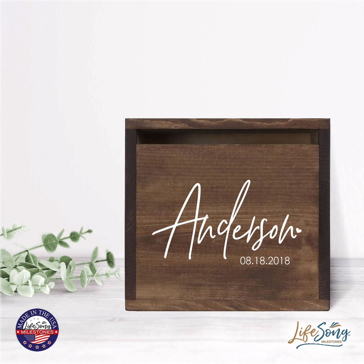 Personalized Wooden Card Box for Wedding Ceremonies, Venues, Receptions, Bridal Showers, and Engagement Parties 13.5x12 - Anderson (Heart) - LifeSong Milestones