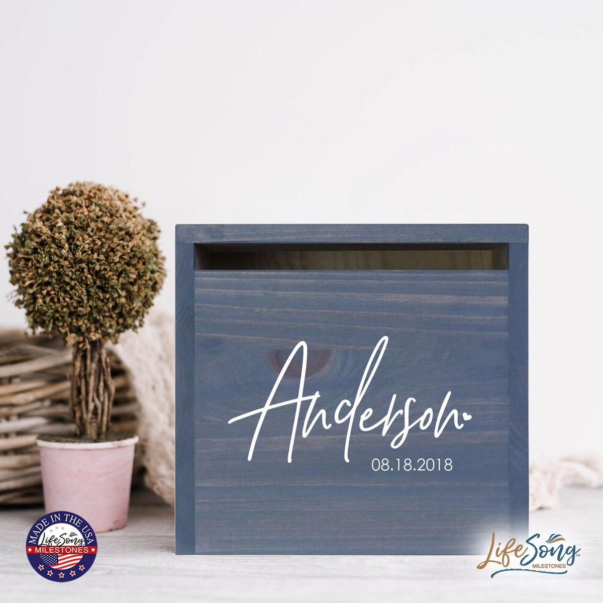 Personalized Wooden Card Box for Wedding Ceremonies, Venues, Receptions, Bridal Showers, and Engagement Parties 13.5x12 - Anderson (Heart) - LifeSong Milestones