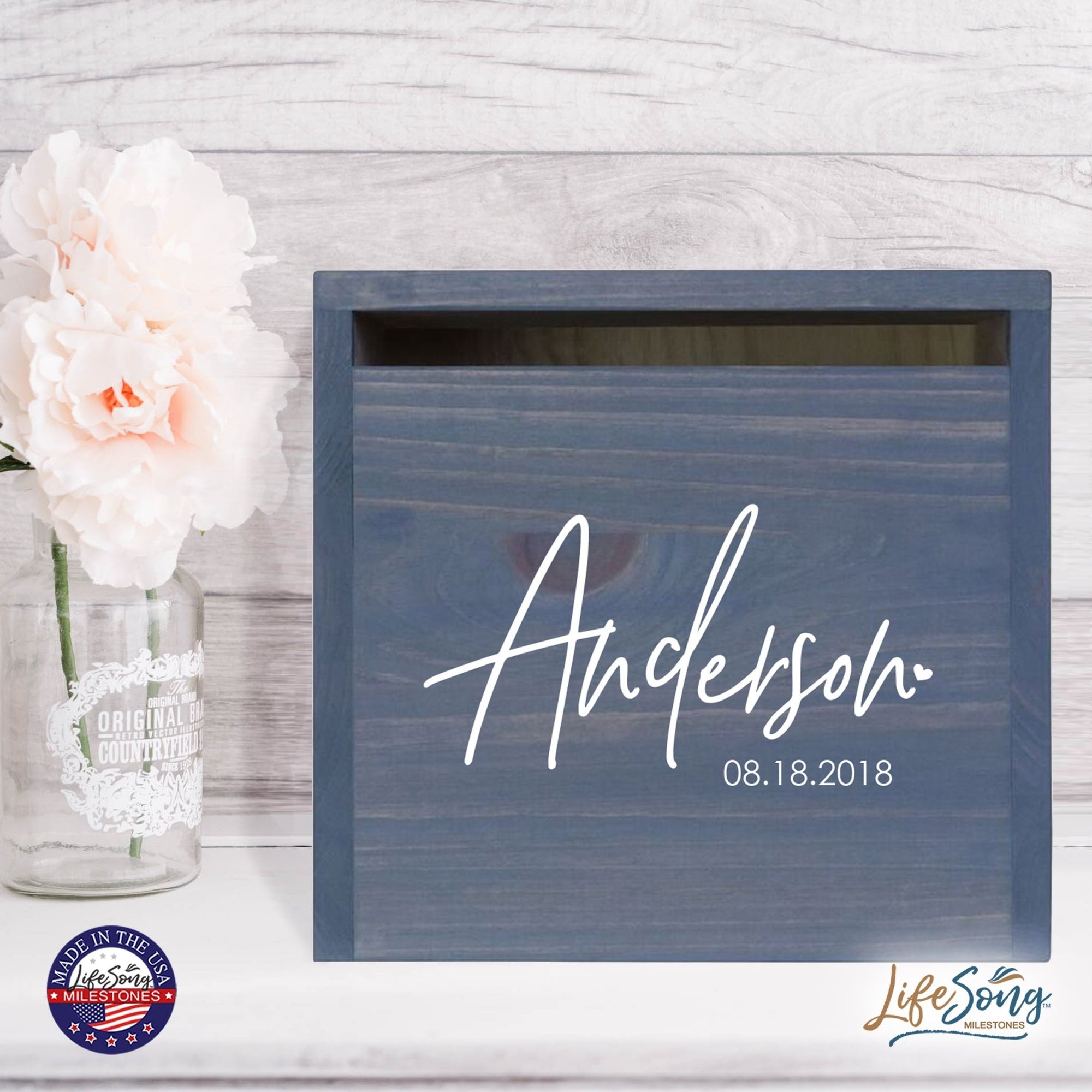 Personalized Wooden Card Box for Wedding Ceremonies, Venues, Receptions, Bridal Showers, and Engagement Parties 13.5x12 - Anderson (Heart) - LifeSong Milestones
