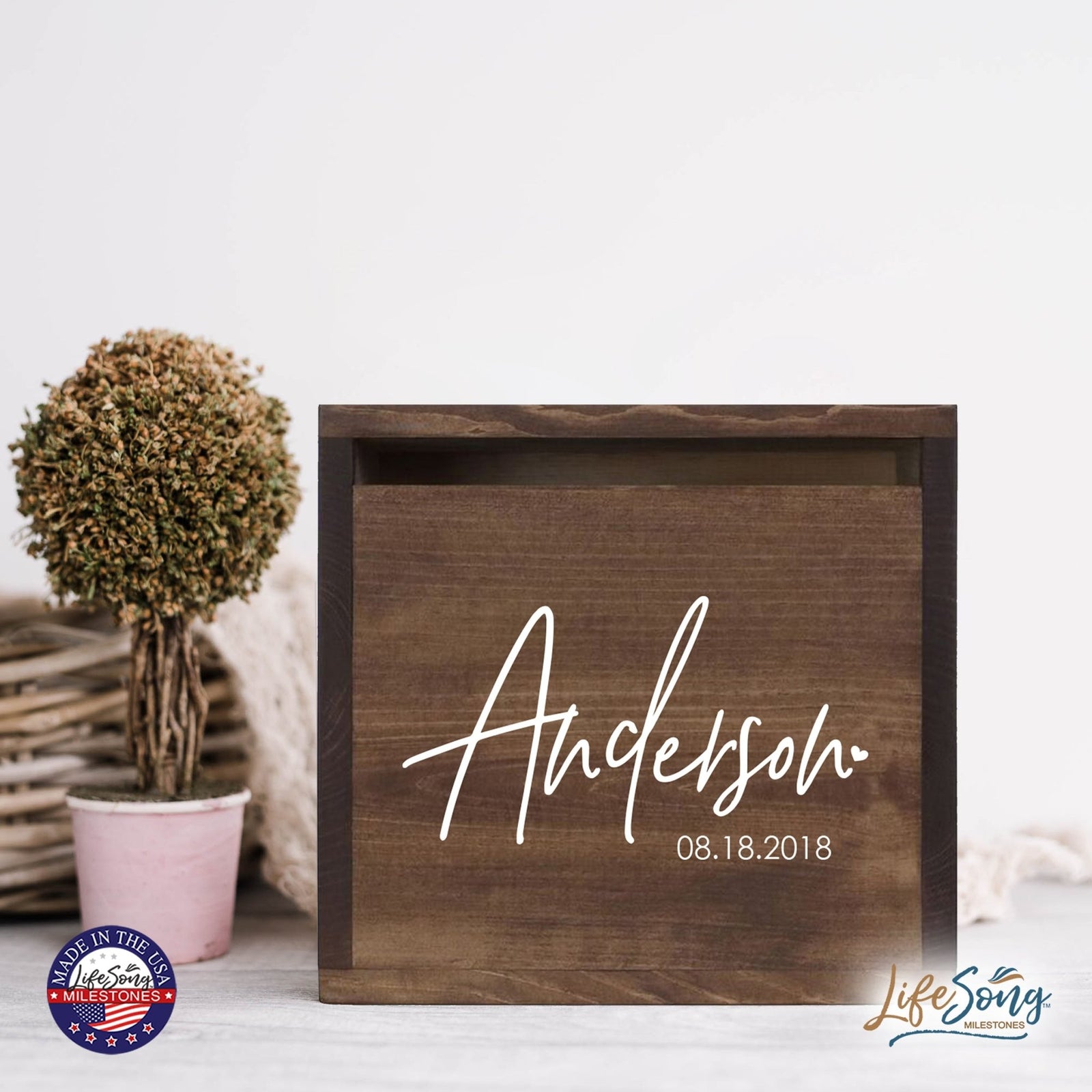 Personalized Wooden Card Box for Wedding Ceremonies, Venues, Receptions, Bridal Showers, and Engagement Parties 13.5x12 - Anderson (Heart) - LifeSong Milestones