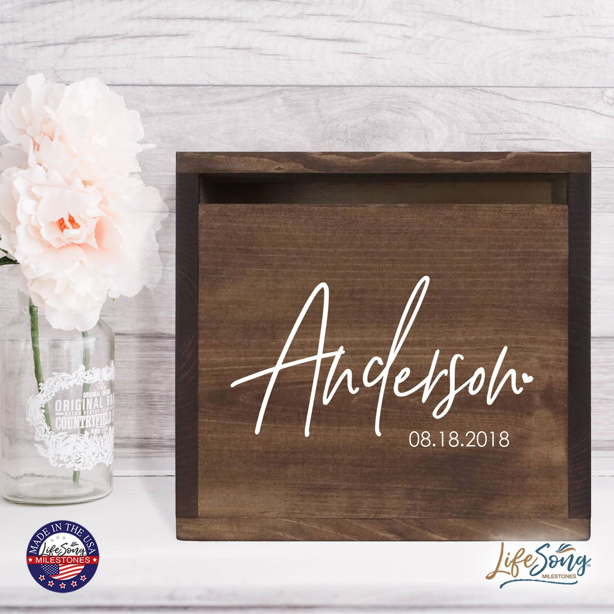 Personalized Wooden Card Box for Wedding Ceremonies, Venues, Receptions, Bridal Showers, and Engagement Parties 13.5x12 - Anderson (Heart) - LifeSong Milestones
