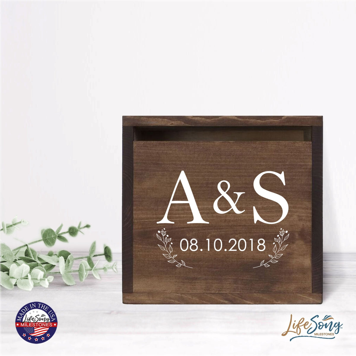 Personalized Wooden Card Box for Wedding Ceremonies, Venues, Receptions, Bridal Showers, and Engagement Parties 13.5x12 - A&S (Flowers) - LifeSong Milestones