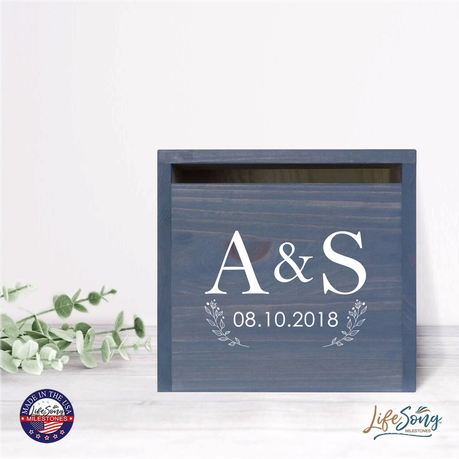 Personalized Wooden Card Box for Wedding Ceremonies, Venues, Receptions, Bridal Showers, and Engagement Parties 13.5x12 - A&S (Flowers) - LifeSong Milestones