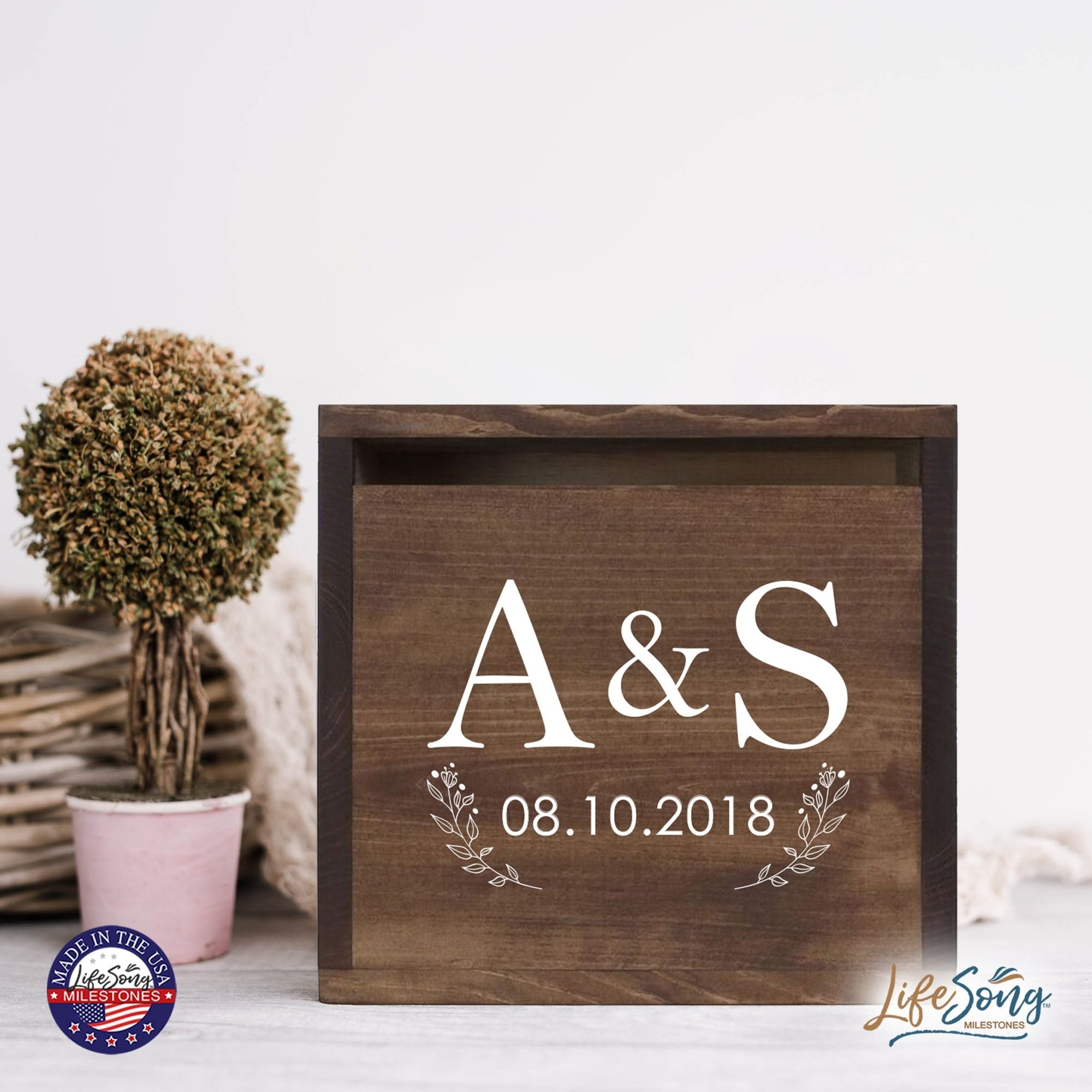 Personalized Wooden Card Box for Wedding Ceremonies, Venues, Receptions, Bridal Showers, and Engagement Parties 13.5x12 - A&S (Flowers) - LifeSong Milestones