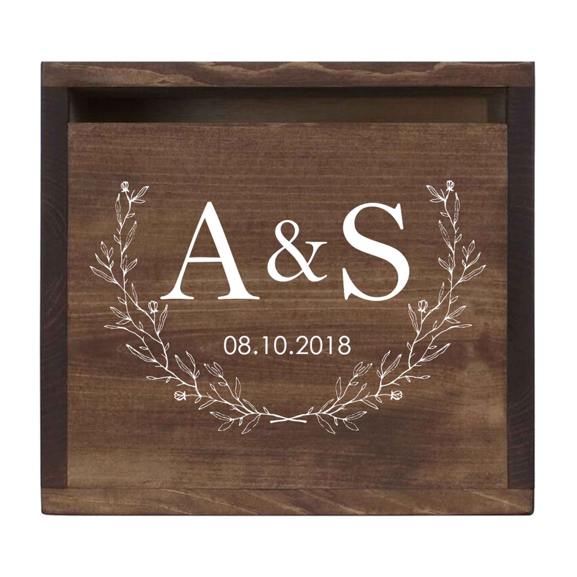 Personalized Wooden Card Box for Wedding Ceremonies, Venues, Receptions, Bridal Showers, and Engagement Parties 13.5x12 - A&S (Leaves) - LifeSong Milestones