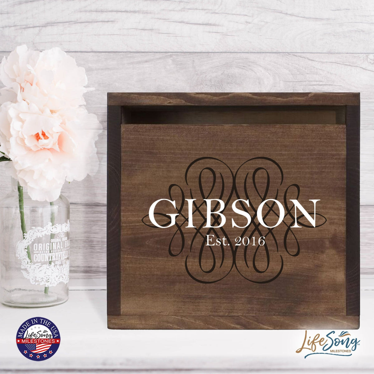 Personalized Wooden Card Box for Wedding Ceremonies, Venues, Receptions, Bridal Showers, and Engagement Parties 13.5x12 - Gibson - LifeSong Milestones