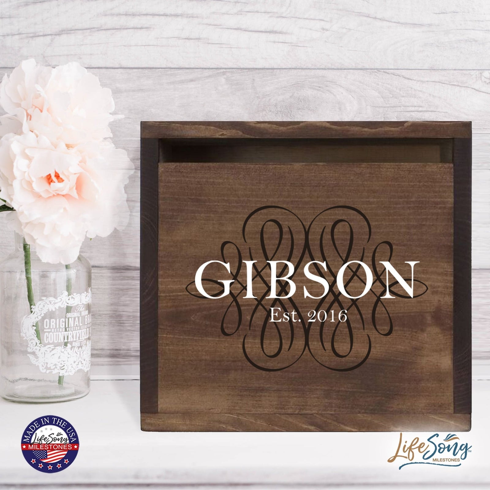 Personalized Wooden Card Box for Wedding Ceremonies, Venues, Receptions, Bridal Showers, and Engagement Parties 13.5x12 - Gibson - LifeSong Milestones