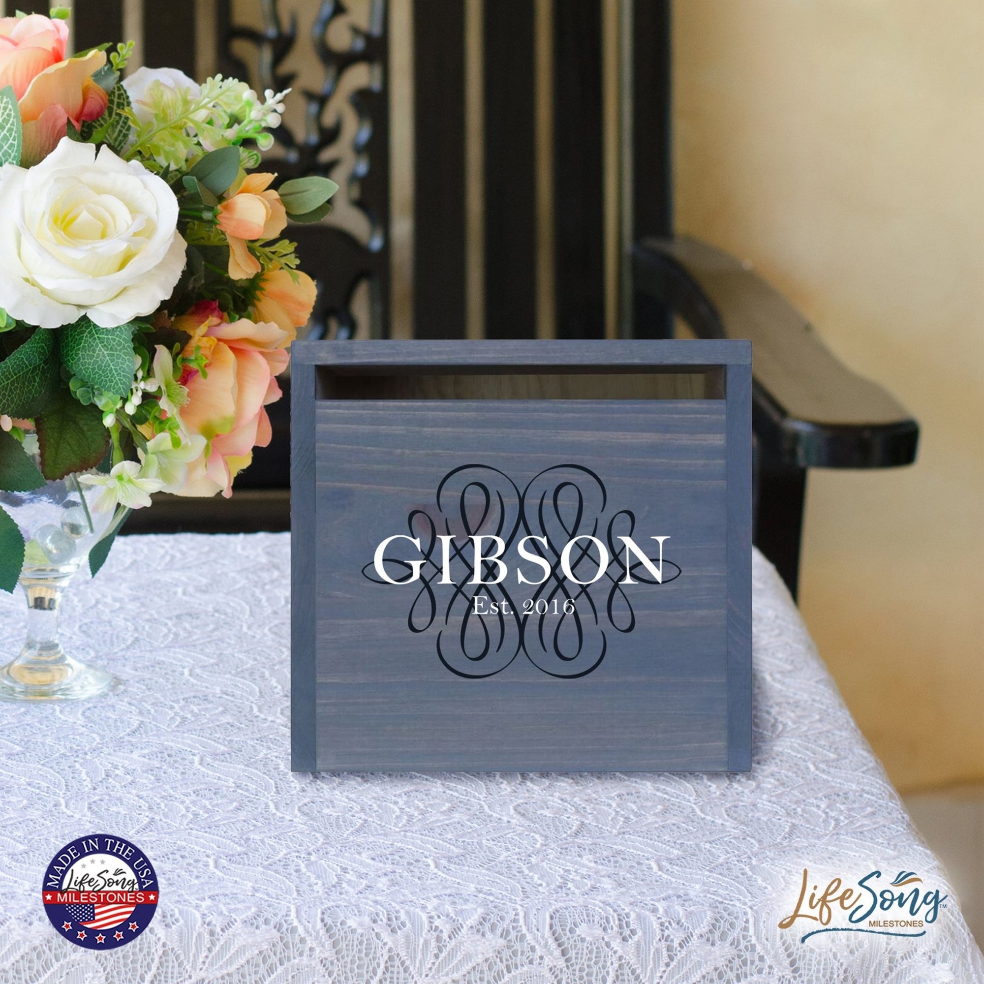 Personalized Wooden Card Box for Wedding Ceremonies, Venues, Receptions, Bridal Showers, and Engagement Parties 13.5x12 - Gibson - LifeSong Milestones