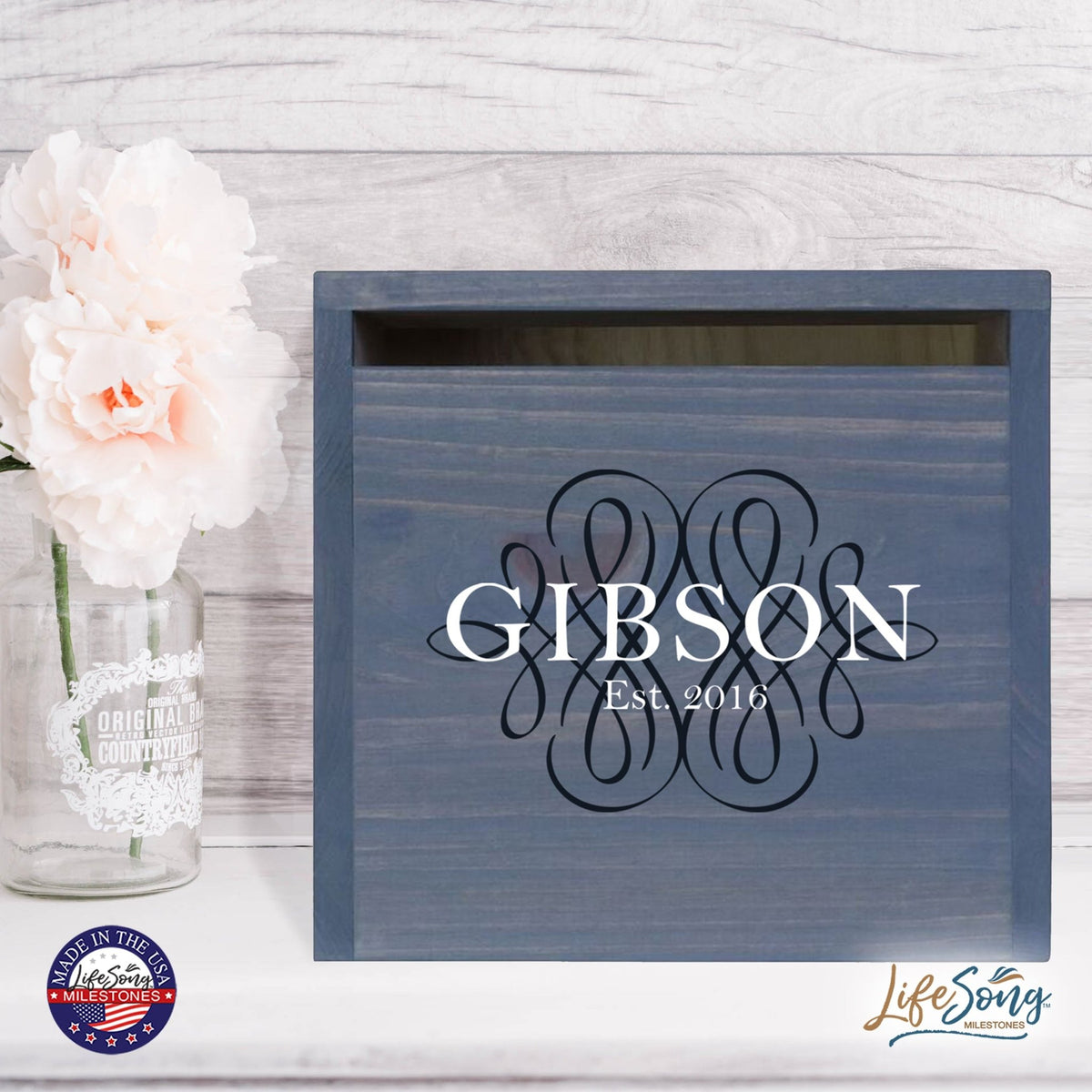 Personalized Wooden Card Box for Wedding Ceremonies, Venues, Receptions, Bridal Showers, and Engagement Parties 13.5x12 - Gibson - LifeSong Milestones
