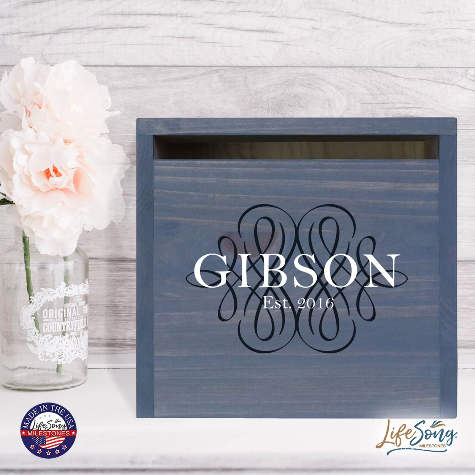 Personalized Wooden Card Box for Wedding Ceremonies, Venues, Receptions, Bridal Showers, and Engagement Parties 13.5x12 - Gibson - LifeSong Milestones